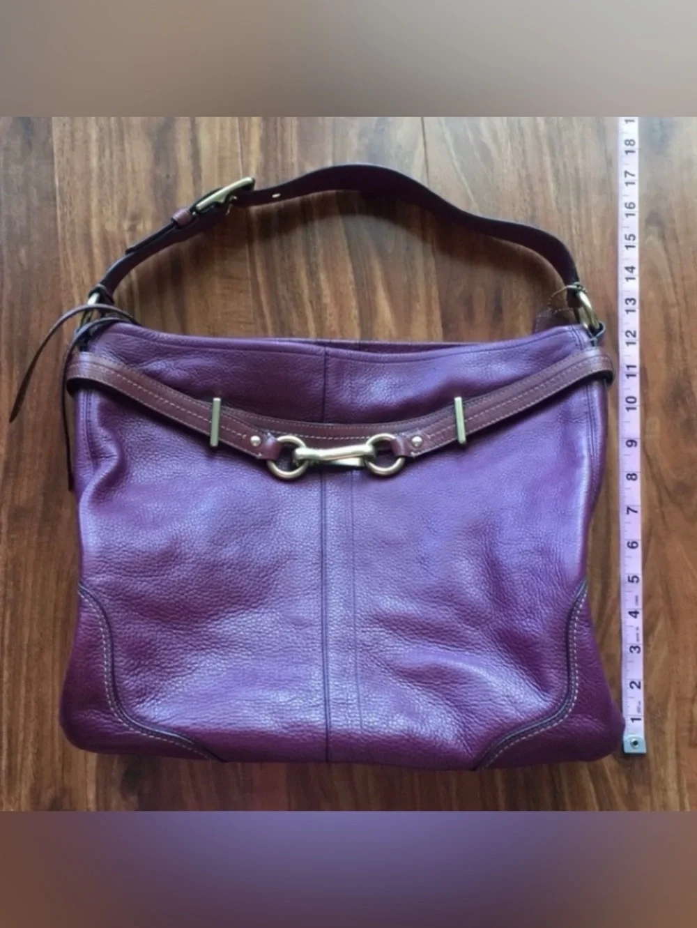 Vintage Womens Y2K Coach Plum Large Hampton Pebble Leather Hobo Bag Rare Classic